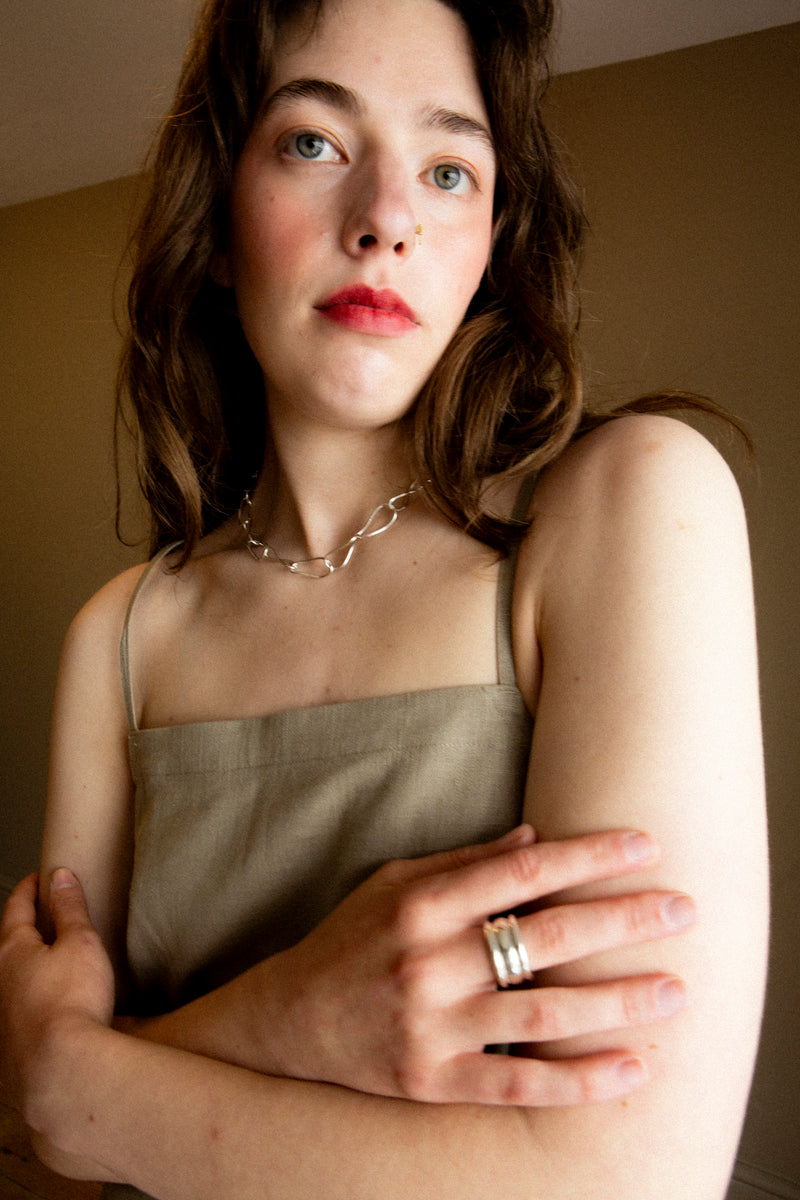 girl wearing an eco silver handmade link necklace