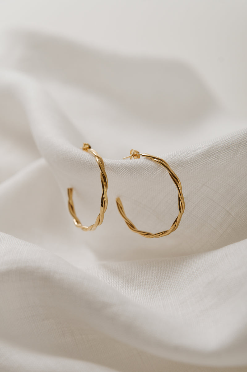 gold plated twisted hoops