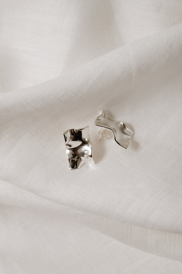 modern handmade silver crinkle earrings