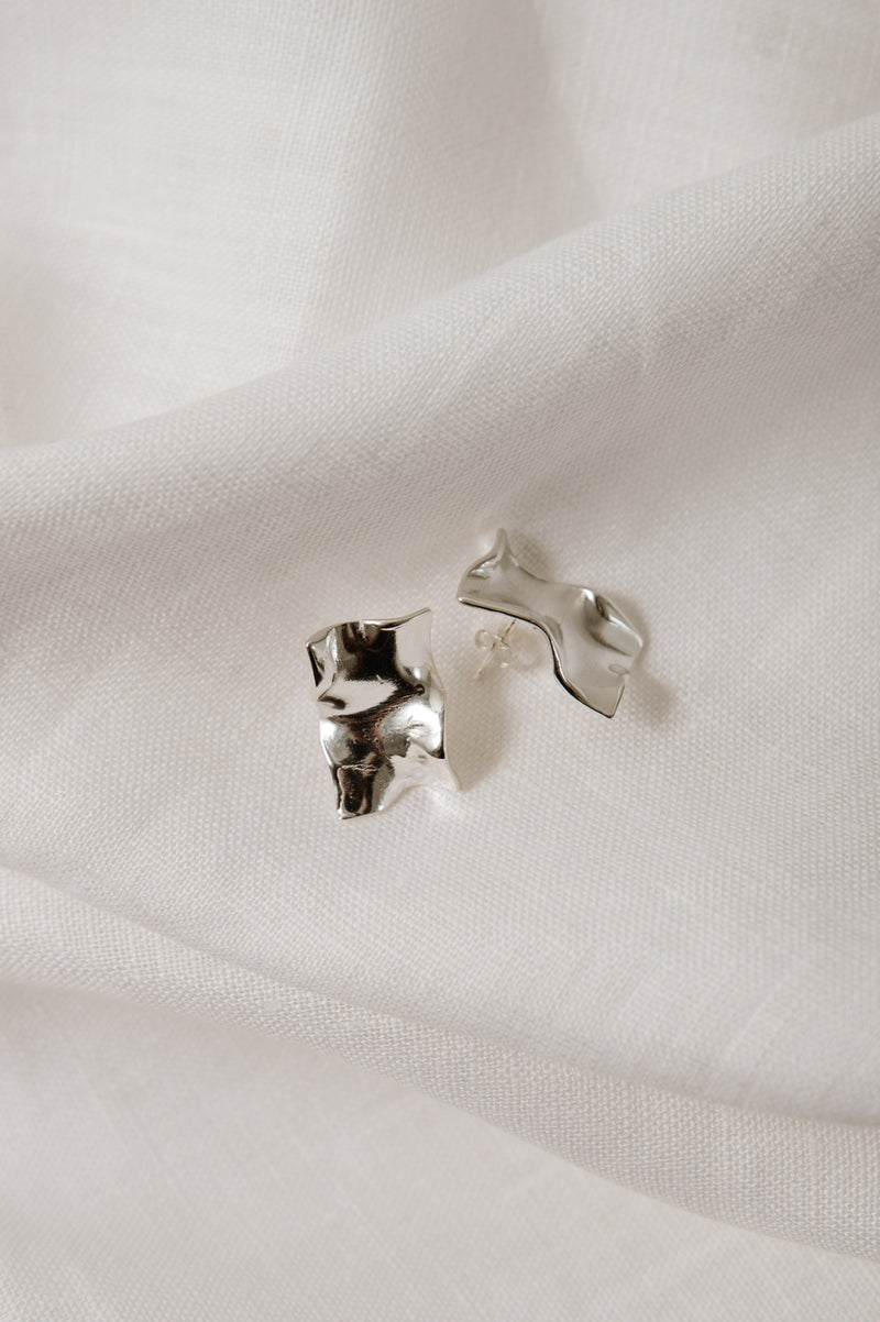 modern handmade silver crinkle earrings