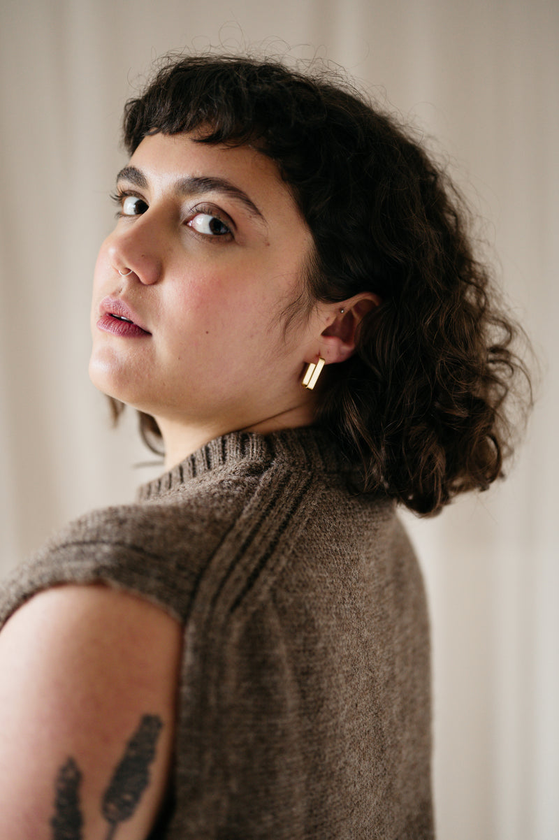 handmade gold rectangle hoops