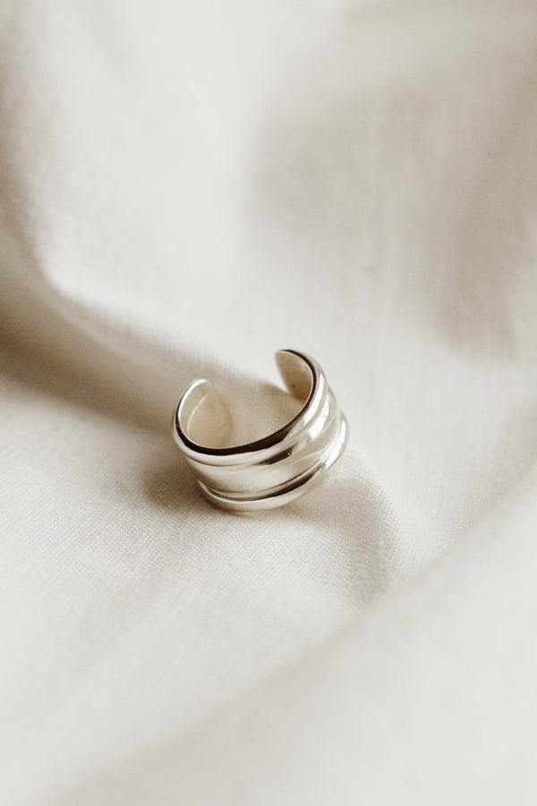 Recycled Sterling Silver Statement Ripple Ring | Studio Adorn Jewellery UK