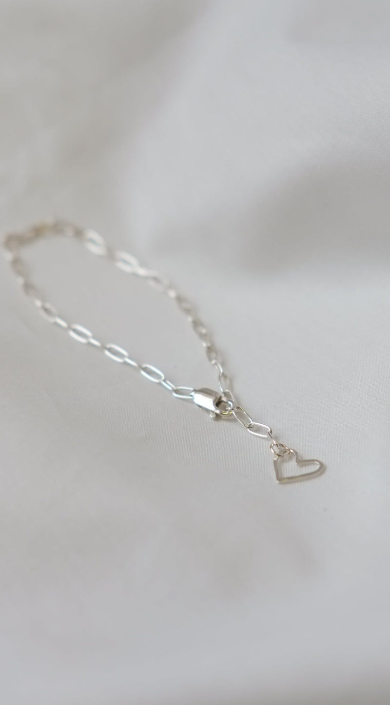 Recycled Silver Link Bracelet with Heart Charm. Part of the Little Lifts x Studio Adorn charity collection.