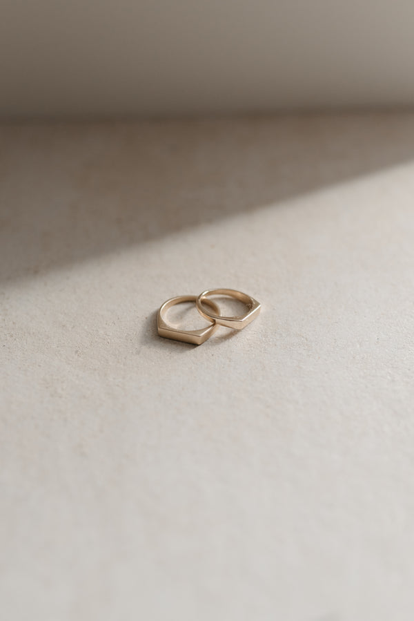Studio Adorn 9ct recycled gold signet rings in polished and matte finishes 