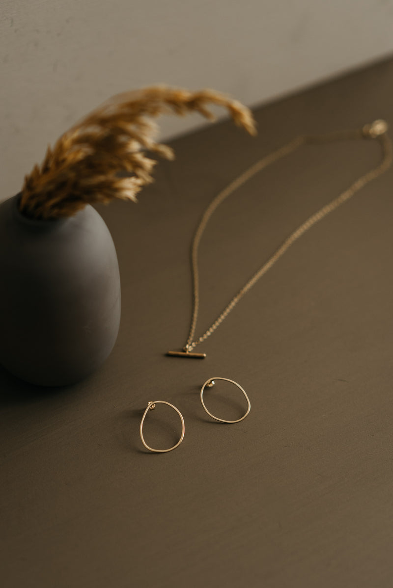 Studio Adorn handmade 9ct gold free-formed studs with recycled gold bar necklace 