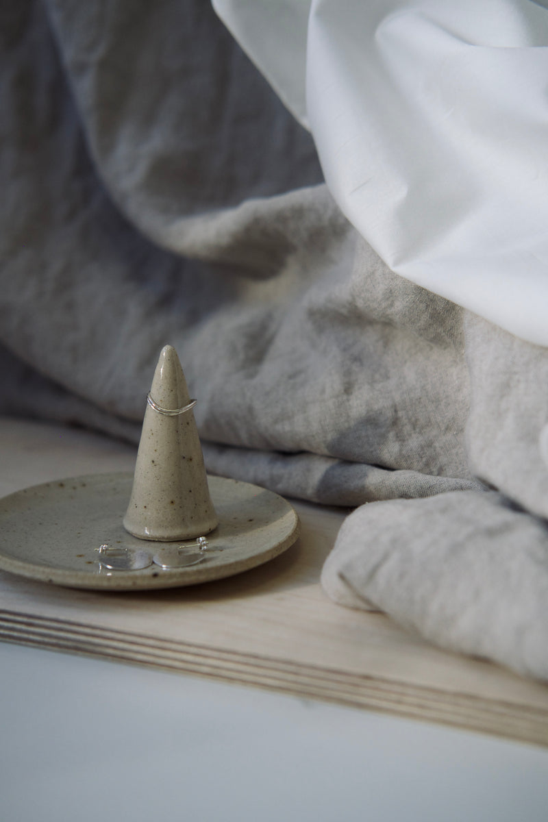 Minimal ceramic trinket dish crafted from speckled stoneware, artisan made