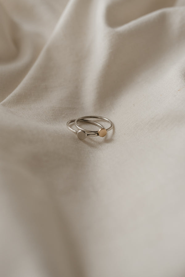 Eco-friendly stackable rings in solid gold and silver handmade by Studio Adorn