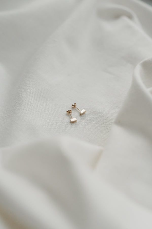 Recycled 9ct Gold Block Studs made by Studio Adorn Jewellery UK