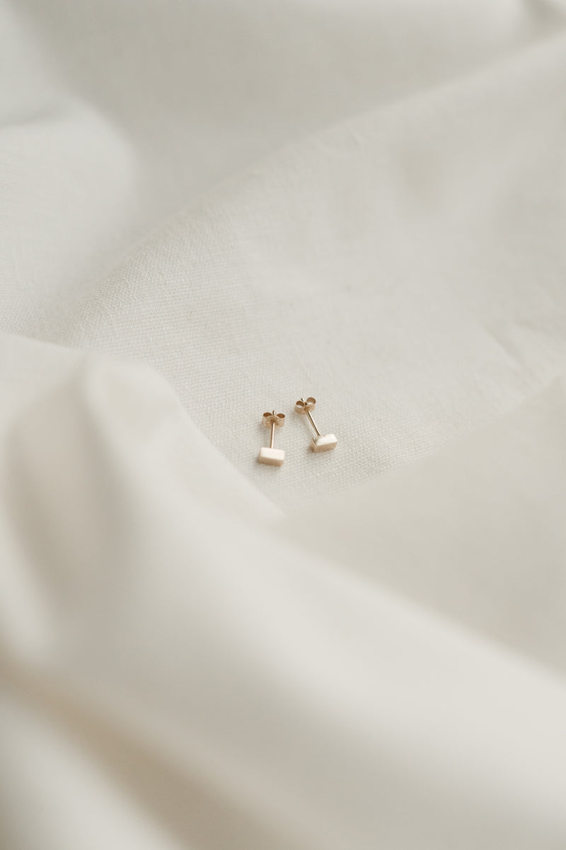 Recycled 9ct Gold Block Studs made by Studio Adorn Jewellery UK