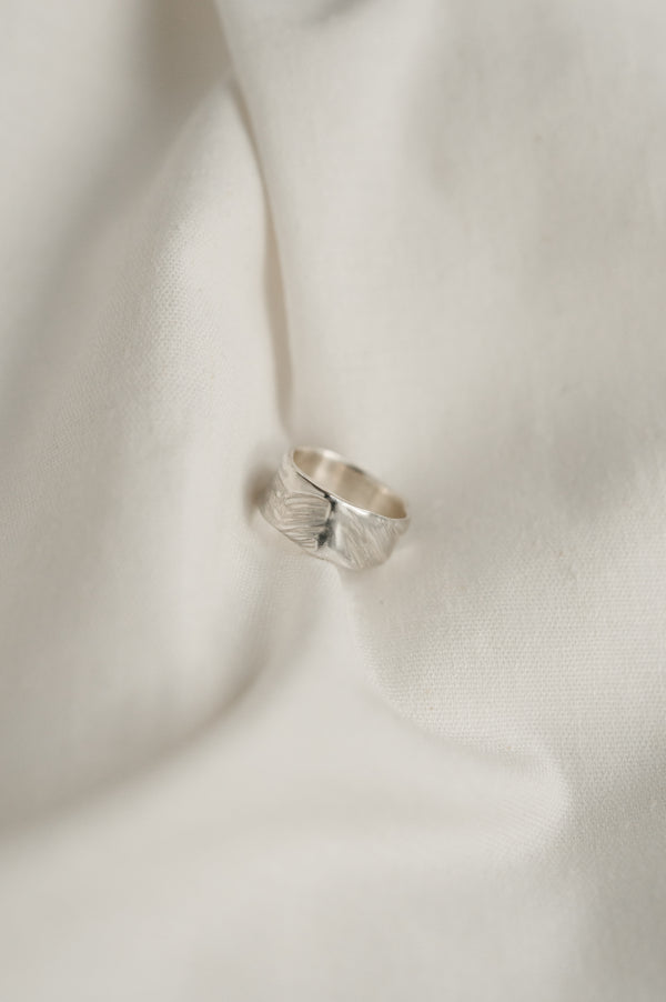 Narrow Brush Strokes Ring in Sterling Silver made in Studio Adorn Norwich