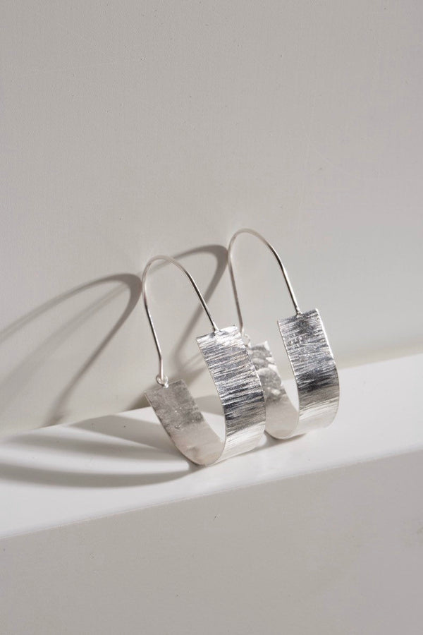 Silver Statement Hammered Panel Hoops