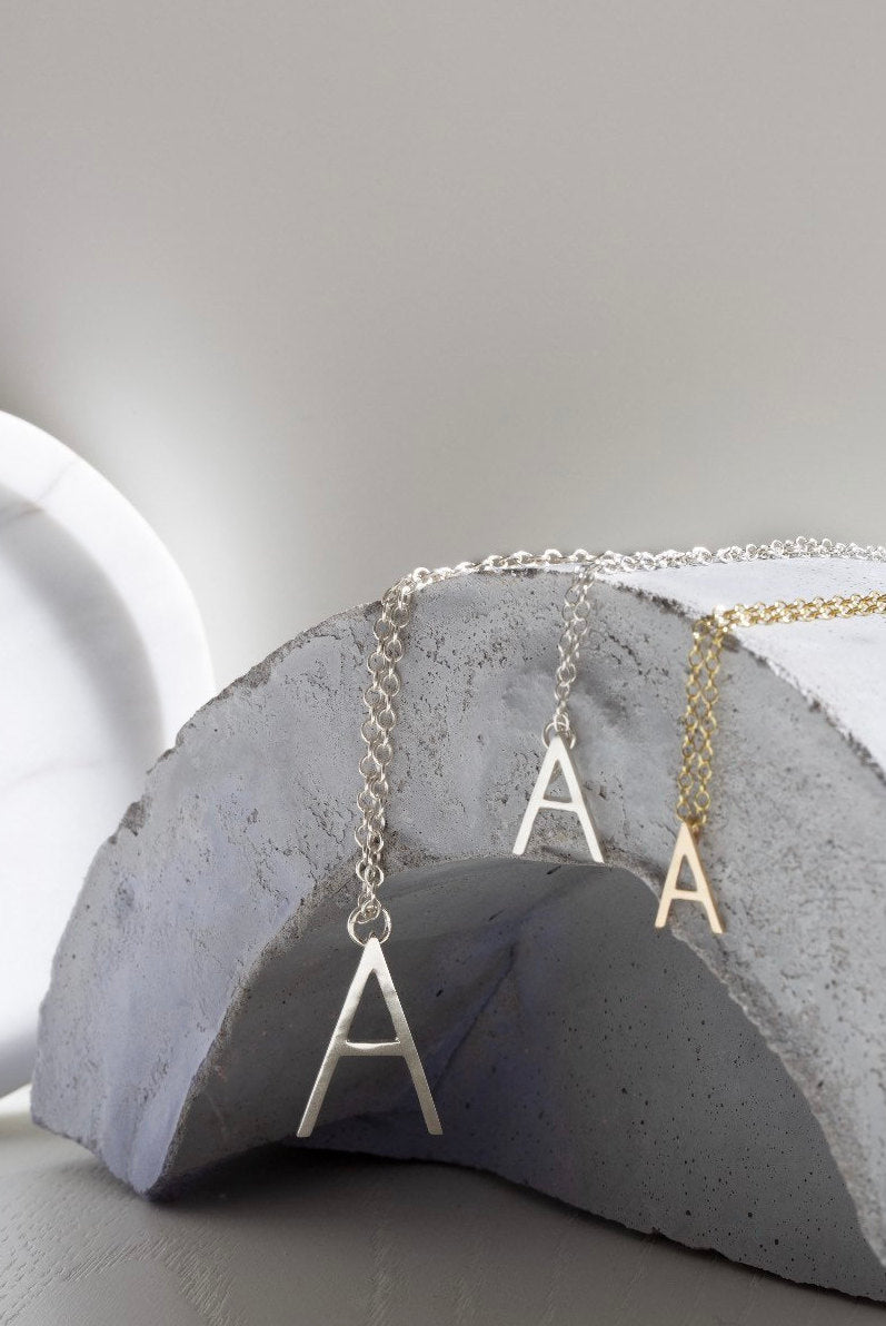 Personalised Initial pendant silver necklace handmade by Studio Adorn