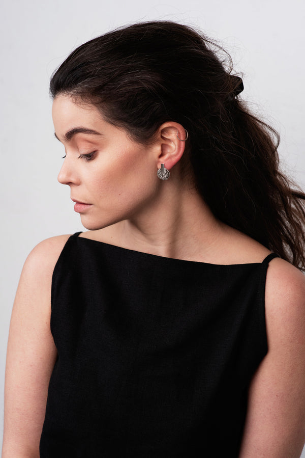 Delicate Hammered Silver Disc Stud Earrings | Archive Collection | Studio Adorn Jewellery