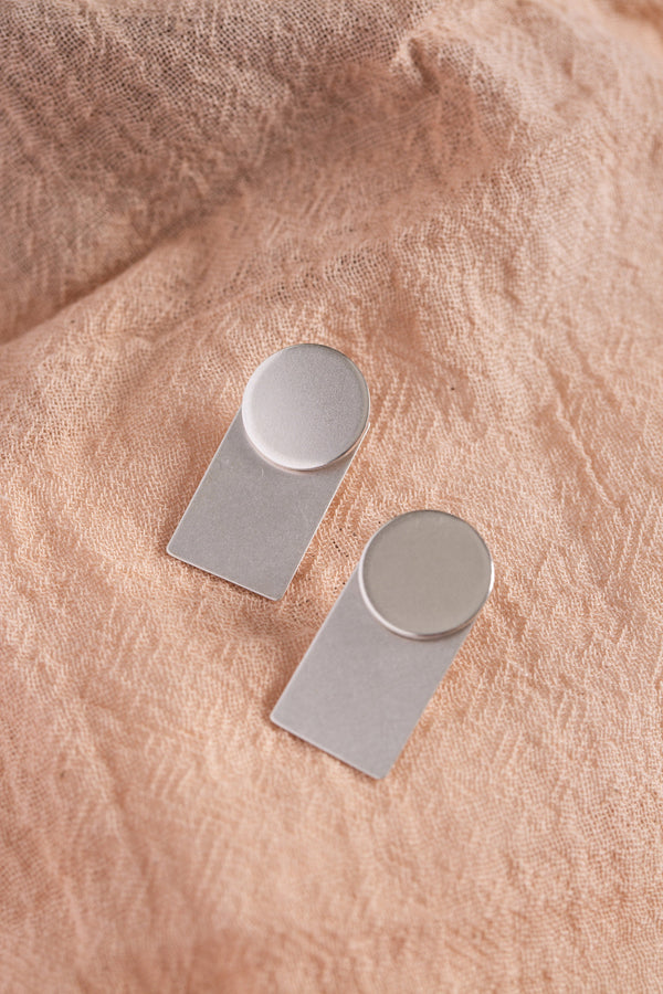 Statement silver shape ear jackets handmade by Studio Adorn