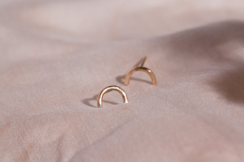 Studio Adorn handmade recycled 9ct gold arch earrings 
