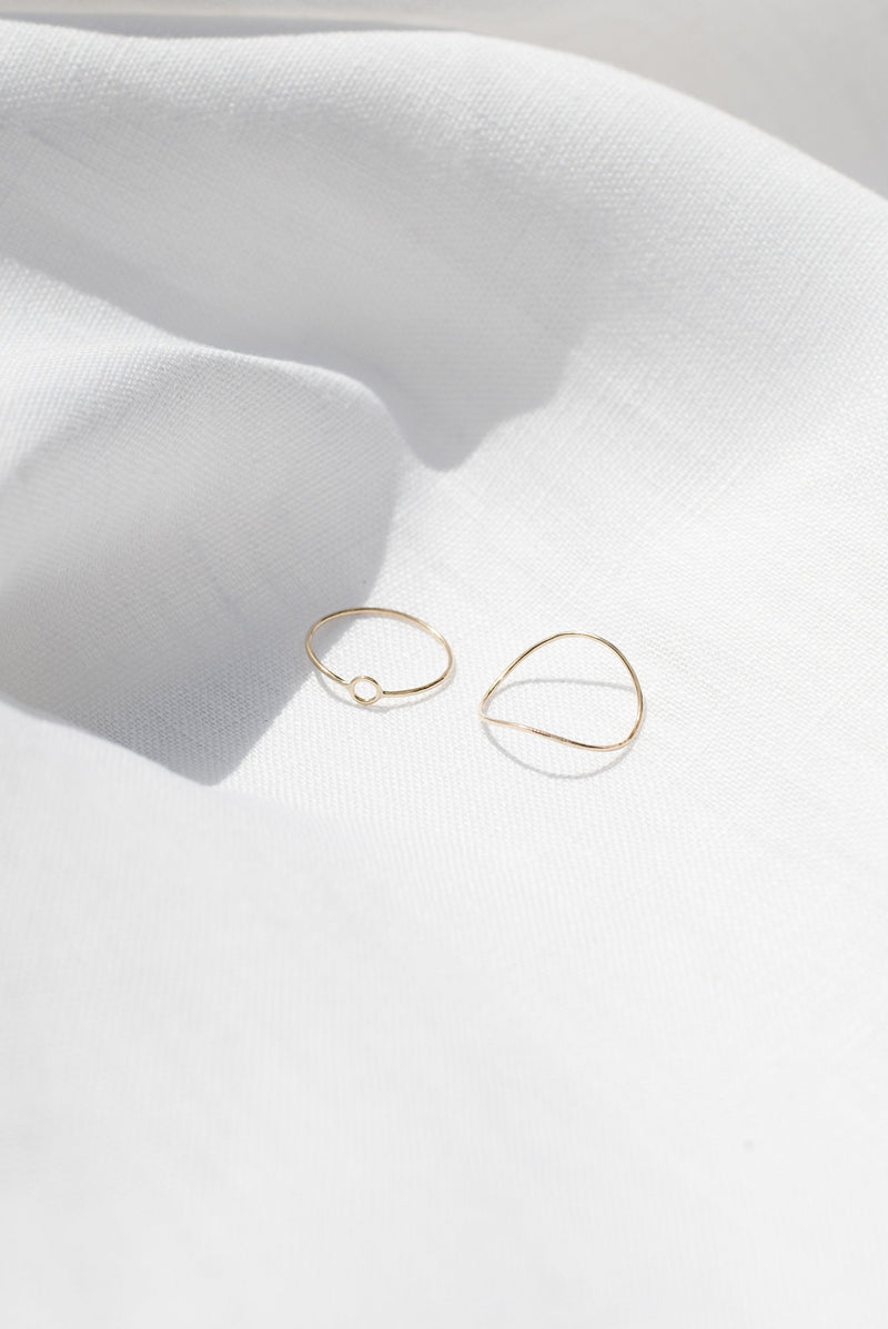 Studio Adorn handmade delicate 9ct recycled gold circle ring and 9ct recycled wave ring