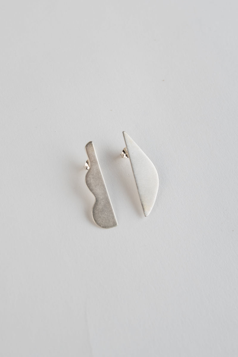 Mismatched silver statement earrings handmade by Studio Adorn