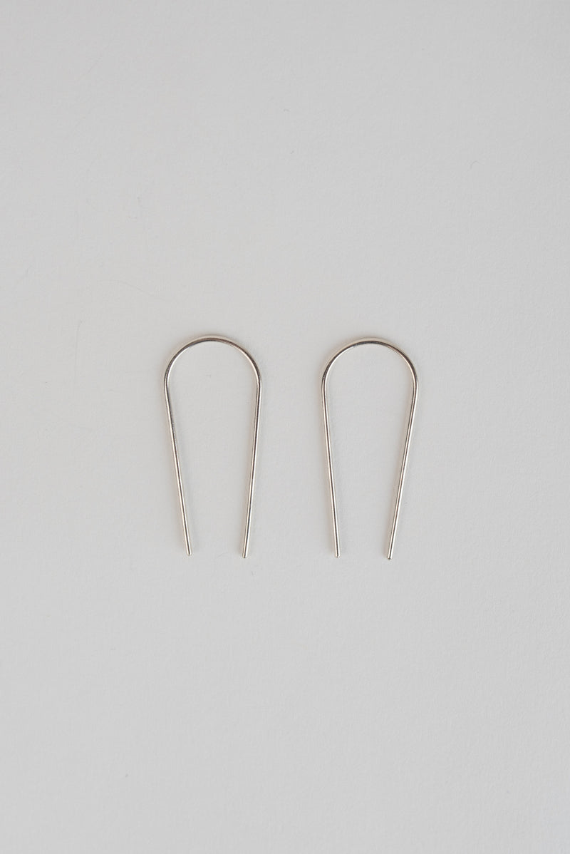 Long silver ear pin threads handmade by Studio Adorn