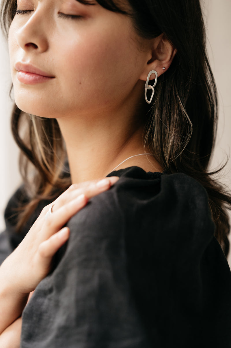 Recycled Sterling Silver Link Stud Earrings by Studio Adorn Jewellery