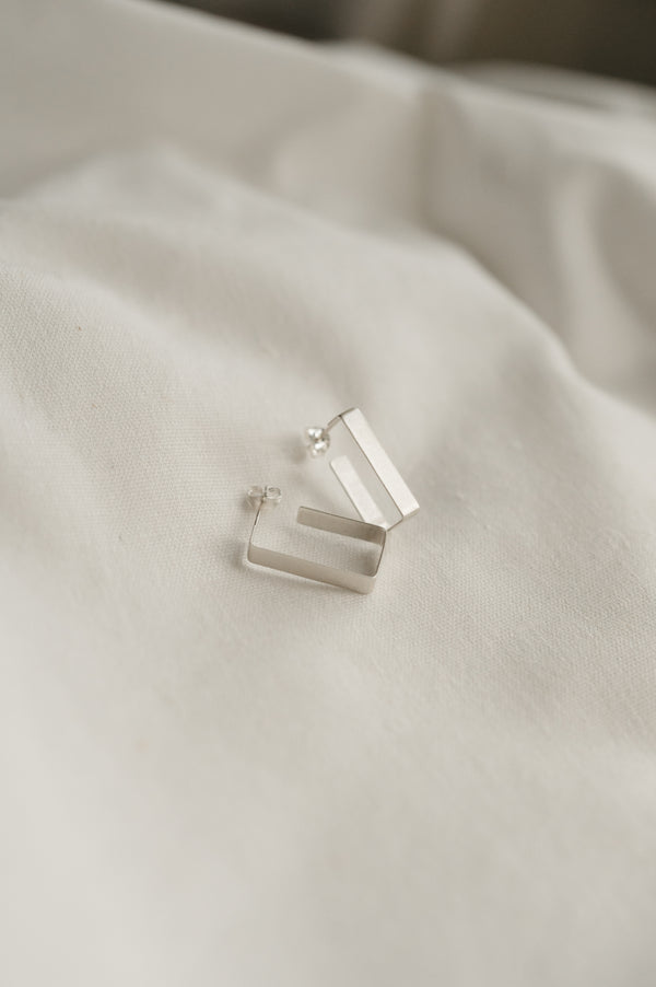 Small Rectangle Matte Hoops in Sterling Silver, by Studio Adorn Jewellery