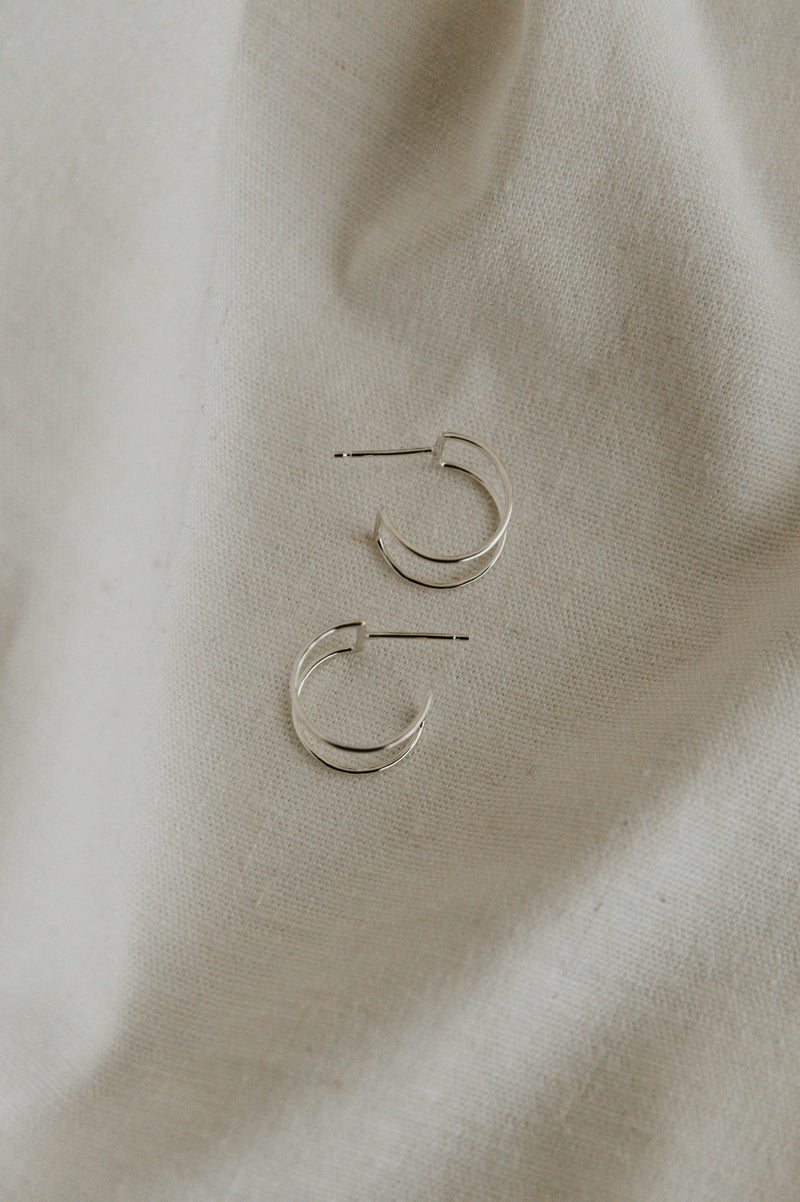 Studio Adorn - Handmade Silver Double Hoop Earrings on a white background