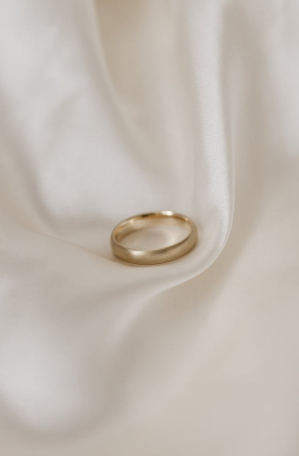Recycled 9ct Gold 4mm Satin Court Wedding Ring by Studio Adorn Jewellery in Norwich