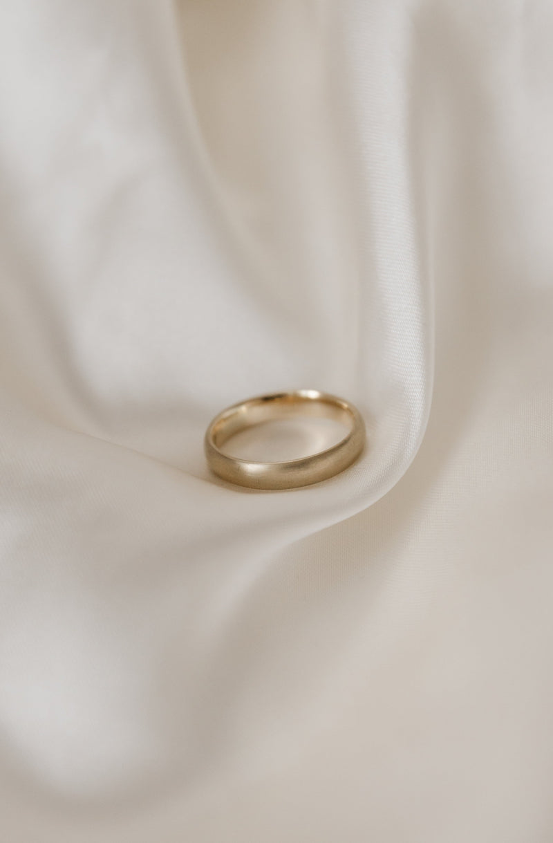 Recycled 9ct Gold 4mm Satin Court Wedding Ring by Studio Adorn Jewellery in Norwich